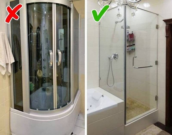 Buồng tắm đứng với ngưỡng cửa cao khiến căn nhà trở nên thô kệch và lỗi thời. Thay vào đó, buồng tắm đơn giản, không có ngưỡng cửa ngày càng phổ biến hơn. Ảnh: Brightside