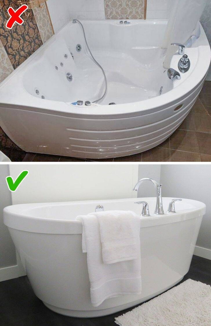 Bồn tắm vòm rộng không chỉ chiếm diện tích mà còn yêu cầu lau dọn cẩn thận. Trong xã hội hiện đại, bồn tắm hình dáng đơn giản (như hình bầu dục, hình tròn và hình chữ nhật) phổ biến hơn. Ảnh: Brightside