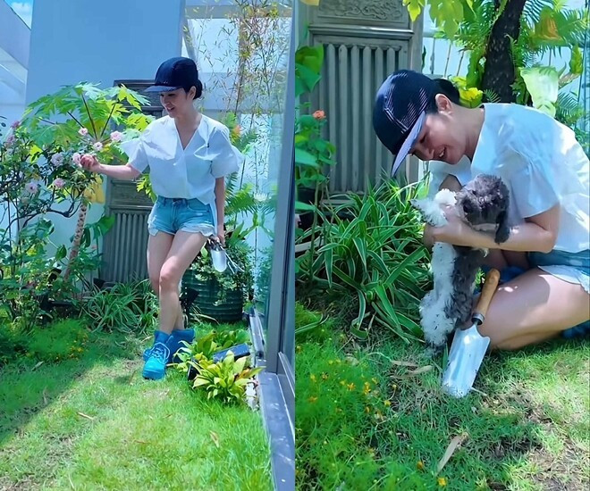 Nữ ca sĩ dành nhiều tâm huyết cho khu vườn. Với Hồng Nhung, quan trọng nhất là chỗ ở phải thoải mái, tự nhiên nhất, lúc nào cũng phải có thiên nhiên, cây cối, có khu vườn đẹp. Ảnh chụp màn hình