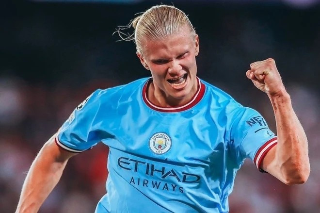 Tháng 1/2025, Erling Haaland đã ký hợp đồng mới có thời hạn 10 năm với Man City kéo dài đến năm 2034 với mức lương cơ bản 525.000 bảng mỗi tuần. Ảnh: Goal