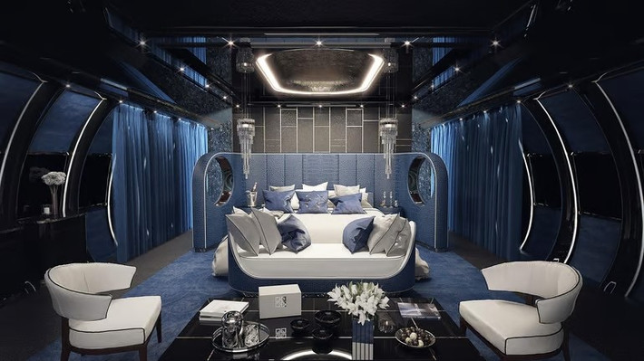 Máy bay cũng được trang bị hệ thống làm ẩm trong cabin và phòng giải trí và liên lạc trên chuyến bay hiện đại với Wi-Fi và kết nối vệ tinh. Ảnh: Luxurylaunches