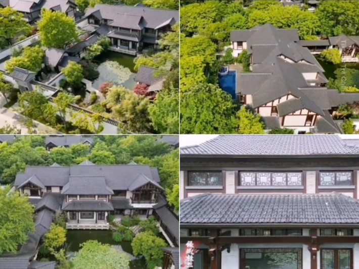 Đào Hỷ Nhi sống trong biệt phủ rộng khoảng 1.200m2 cùng chồng và con trai, trong đó diện tích xây dựng 745m2 còn lại là sân vườn và ao cá. Ảnh: Sohu