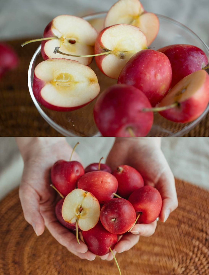 Chị Thu Giang (ở phường Vĩnh Tuy, Hà Nội) cho biết, trẻ con rất thích táo cherry vì quả nhỏ, vừa miệng, không phải cắt gọt nhiều như loại táo lớn. Ảnh: Facebook