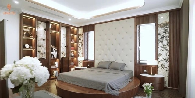 Thiết kế giường tròn là điểm nhấn thú vị trong phòng ngủ master. Ảnh chụp màn hình NhaTo