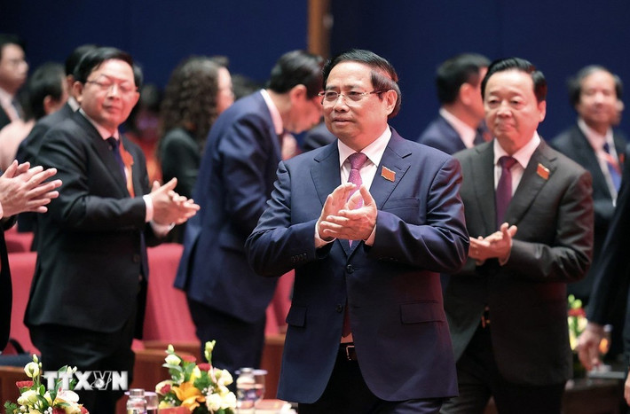 Đồng chí Phạm Minh Chính, Ủy viên Bộ Chính trị, Thủ tướng Chính phủ đến chủ trì Phiên trù bị Đại hội đại biểu Đảng bộ Chính phủ lần thứ nhất, nhiệm kỳ 2025 - 2030. Ảnh: Dương Giang/TTXVN