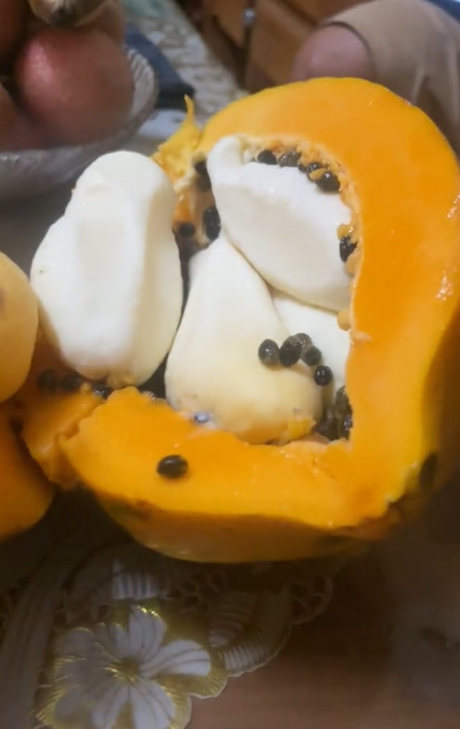 Trước hiện tượng lạ này, người phụ nữ cho biết, có người nói rằng đây chính là hiện tượng hiếm và hỏi mua 7 quả này giá 100 triệu nhưng cô vẫn phân vân không biết nên bán hay không. Ảnh: Thư Dương