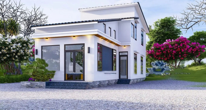 Nhà cấp 4 mái lệch, dốc về hai phía với độ chênh lệch ấn tượng, tạo nên điểm nhấn khác biệt. Ảnh: Khomaunhadep