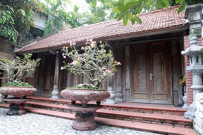 Ngôi nhà được làm hoàn toàn từ gỗ sưa đỏ, loại gỗ quý hiếm bậc nhất, từng được ví như "vàng ròng lộ thiên". Ảnh: Dân Việt