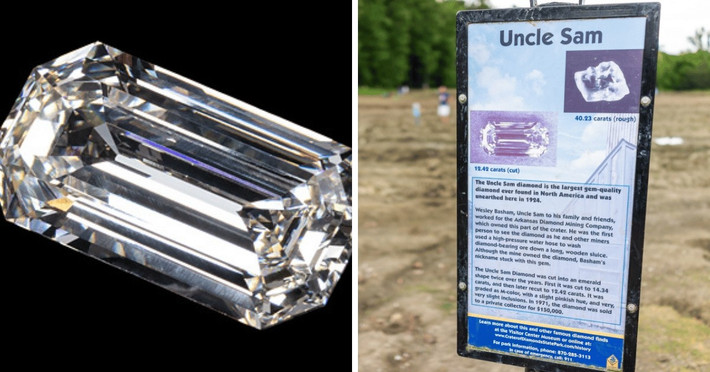 Trong số đó, viên lớn nhất từng được phát hiện nặng 40,23 carat mang tên "Uncle Sam". Ảnh: MapQuest