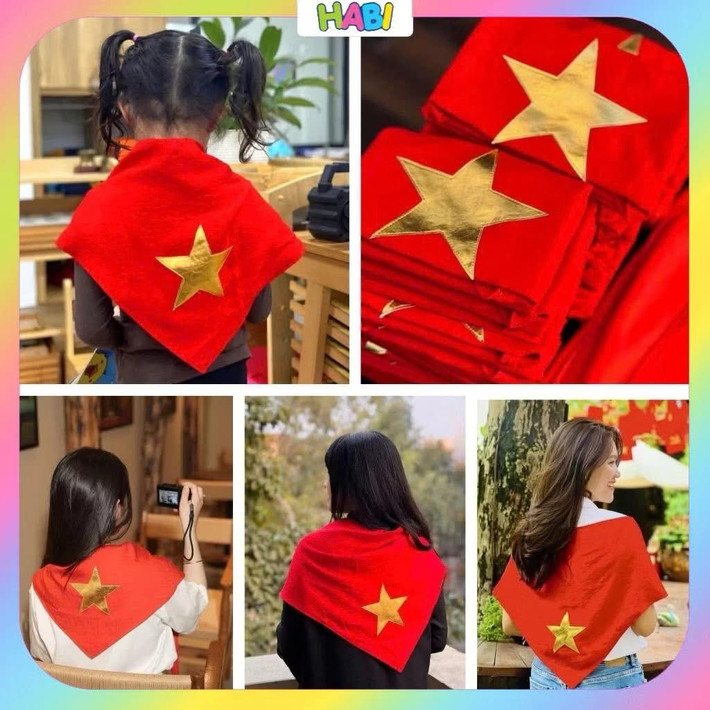 Khăn choàng đỏ có hình ngôi sao vàng giá từ 40.000 - 50.000 đồng/chiếc là mặt hàng hút khách. Ảnh: Facebook