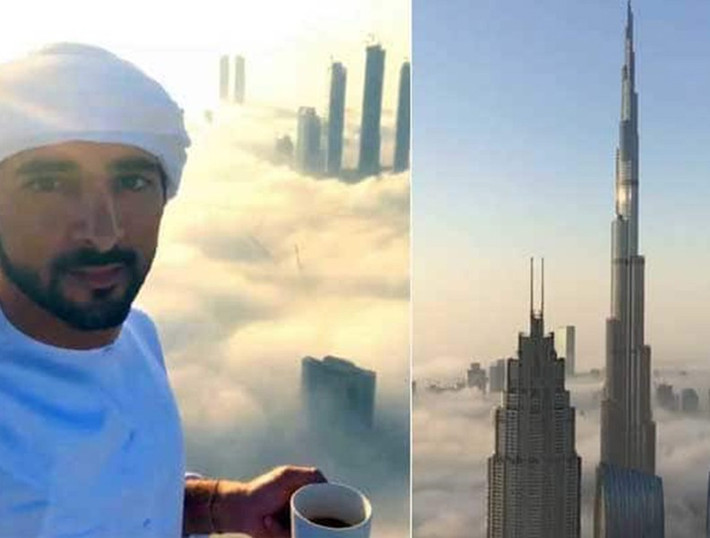 Hoàng tử Hamdan bin Mohammed Al Maktoum từng gây sốt khi đăng tải đoạn clip ghi lại hình ảnh mình đang thưởng thức cà phê trên nóc một tòa nhà cao tầng tại Dubai với xung quanh là biển mây. Ảnh: NDTV