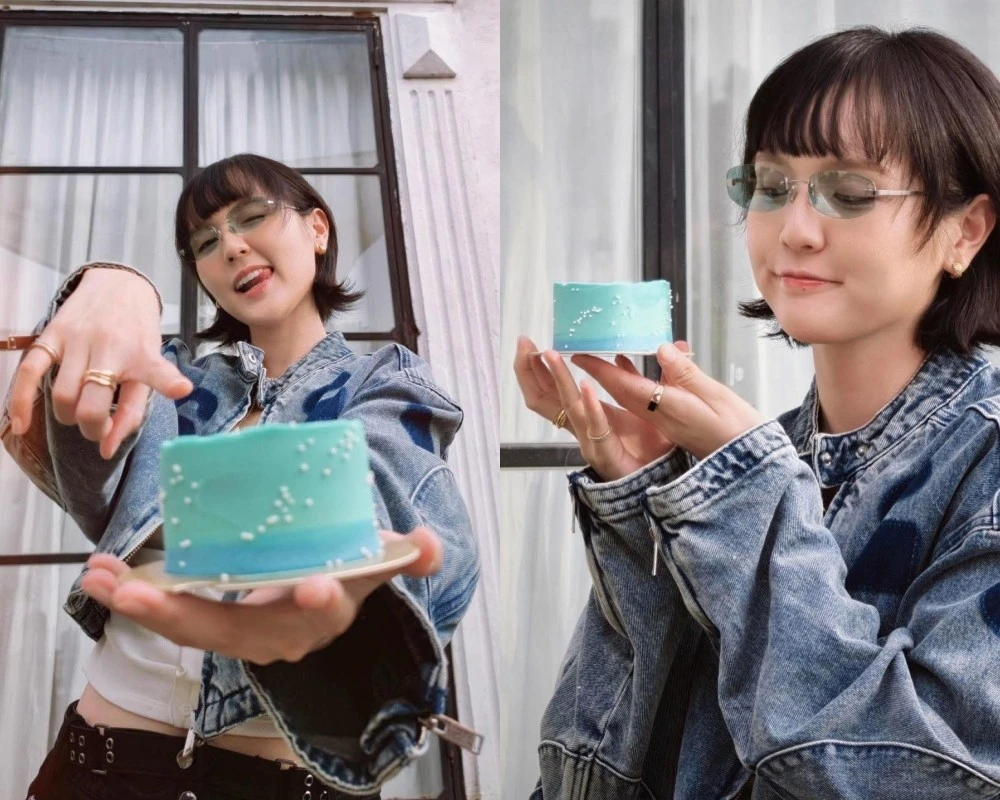 Hải Tú đón tuổi mới với phong cách nổi bật bên chiếc bánh kem 'màu xanh'