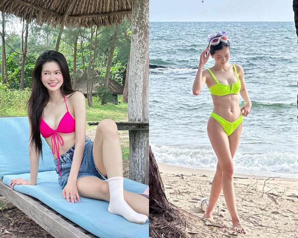 Gái xinh Đỗ Yên Đan khoe body cực nét khi diện bikini ở biển