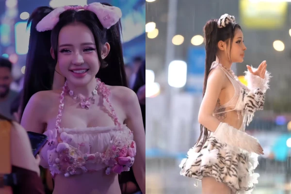 Ngân 98 hóa búp bê ướt sũng dưới mưa gây chú ý