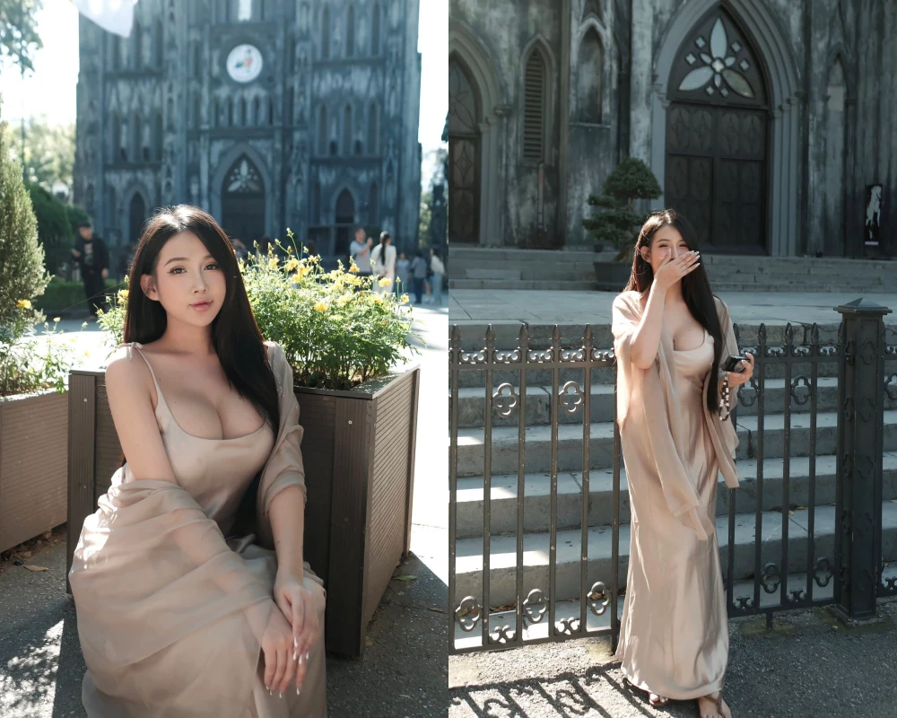 Hot girl phòng gym Vy Vy Baby xuống phố với váy lụa 'dính sát người'