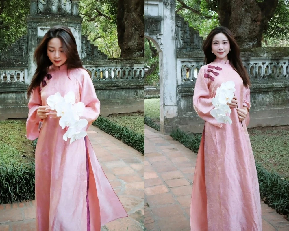 Vợ cầu thủ Phan Văn Đức thướt tha, dịu dàng trong tà áo dài truyền thống