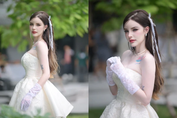 "Nữ thần tắm suối" Jessie Vard diện váy trắng tựa công chúa