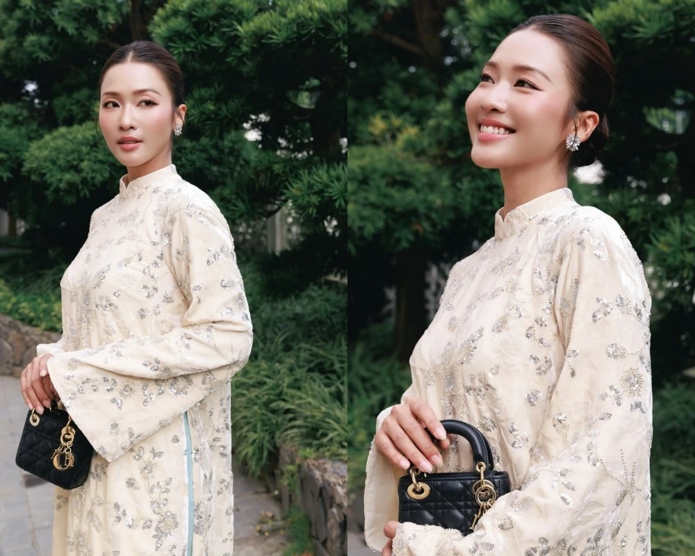 Khả Ngân diện áo dài dịu dàng, khoe nhan sắc trong trẻo và vóc dáng nuột nà