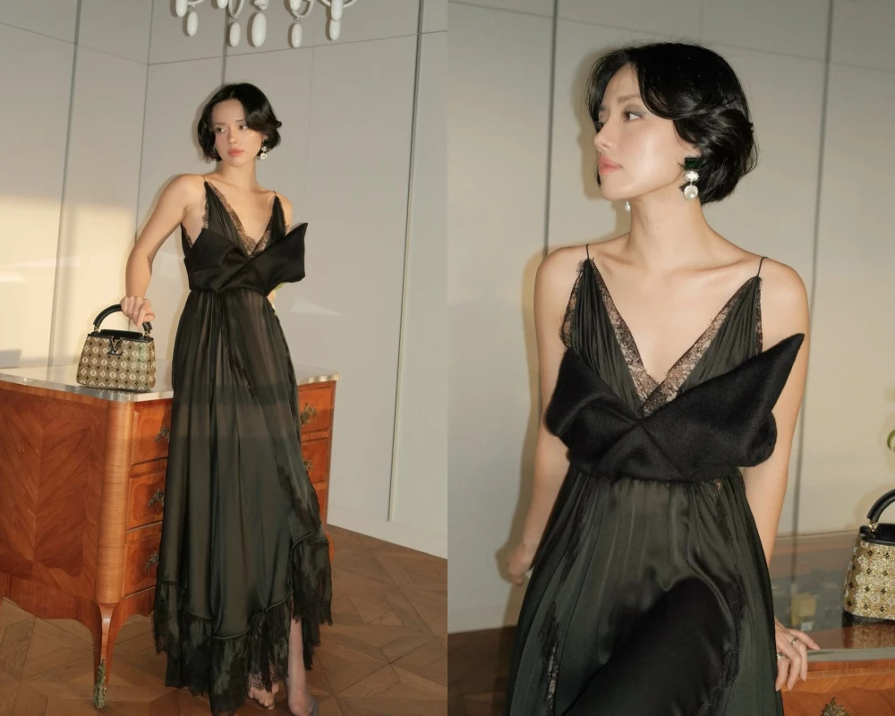 “Cô em trendy” Khánh Linh diện váy đen khoe vẻ đẹp ma mị