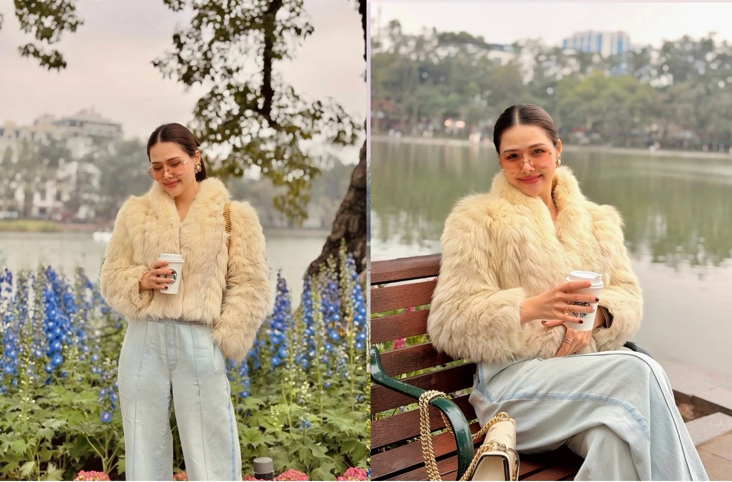 Hot mom Phanh Lee thảnh thơi ngồi cà phê bên Hồ Hoàn Kiếm, ngắm phố phường