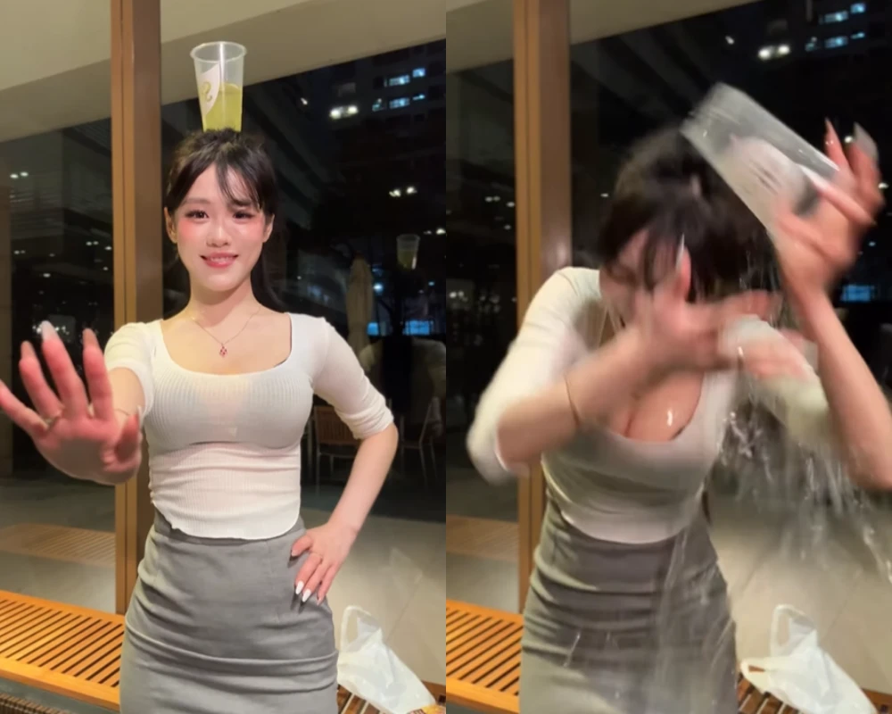 Đu trend thất bại, nàng hot girl nhận cái kết.. 'ướt sũng'