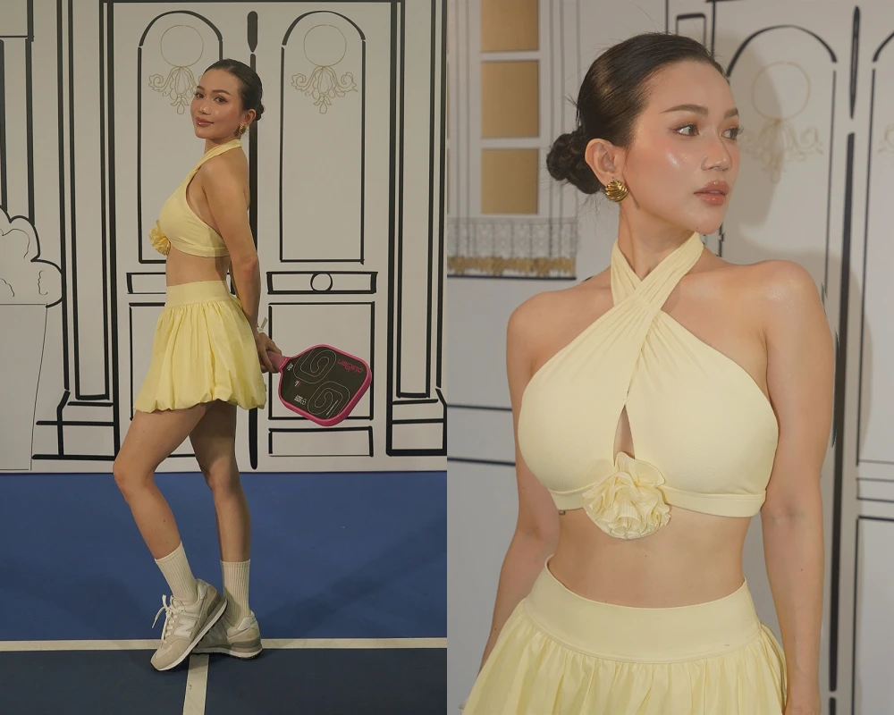 Sĩ Thanh gây chú ý với phong cách trang điểm đậm khi đi chơi pickleball