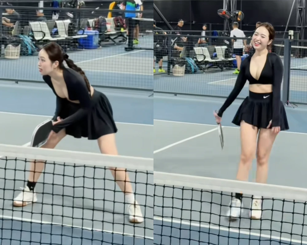 Hot girl Lê Phương Anh lên đồ khoét táo bạo đến sân pickleball