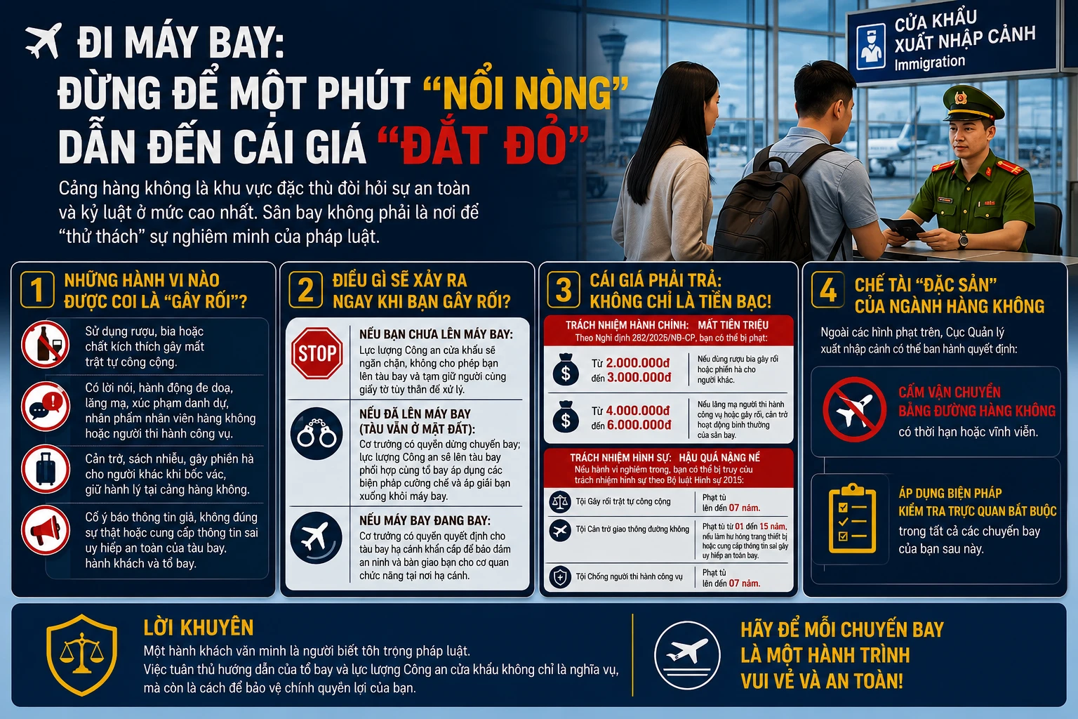 [INFOGRAPHIC] Hành vi gây rối trật tự ở cảng hàng không bị xử lý ra sao?