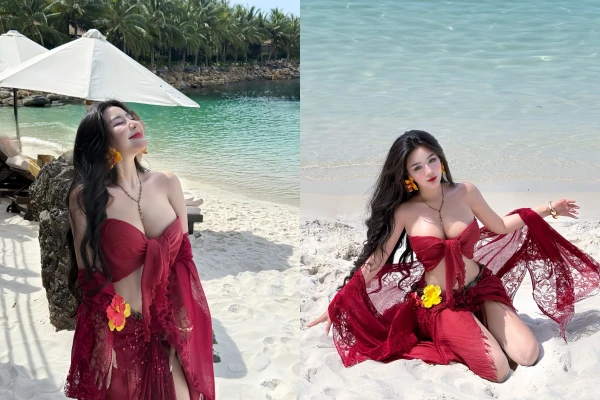 "Đệ nhất hot girl Sài thành" Võ Ngọc Trân gây bão với bộ váy cắt xẻ trên biển