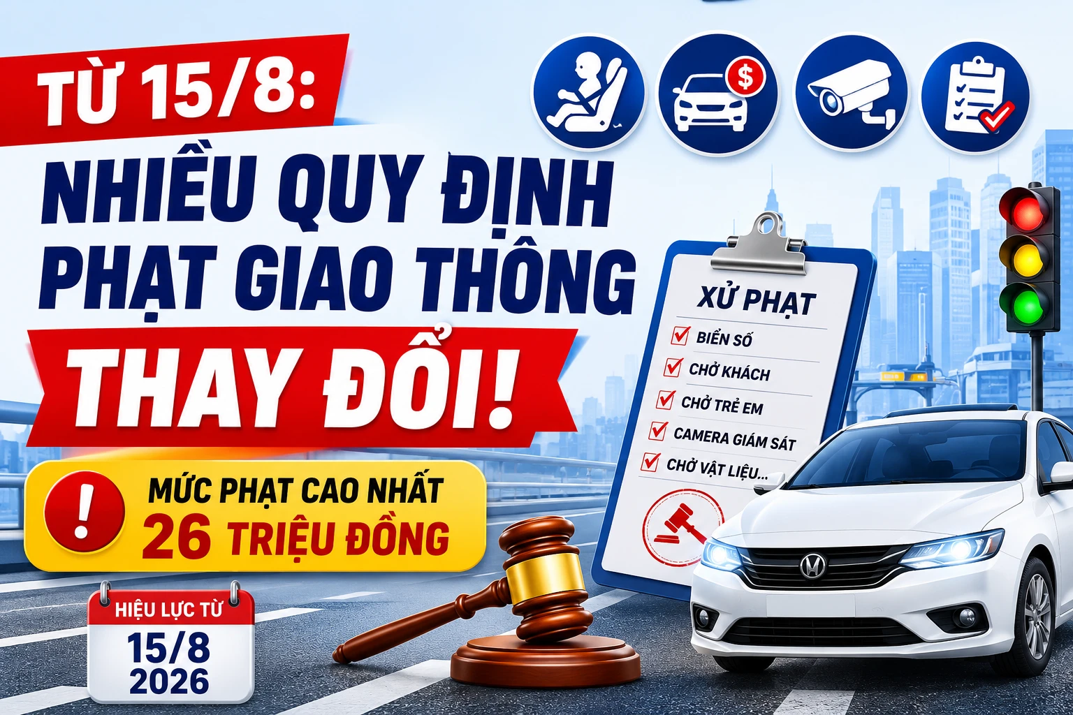 [INFOGRAPHIC] Từ 15/8, nhiều mức phạt giao thông sẽ thay đổi