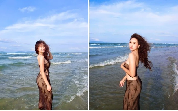 Con gái cựu hoa khôi bóng chuyền Kim Huệ đi biển "cực cháy"