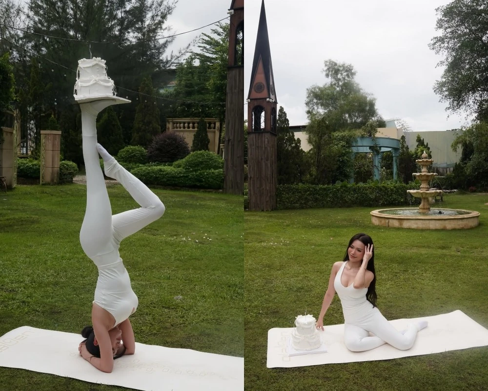 Sĩ Thanh mừng sinh nhật 'độc nhất vô nhị', tập yoga với bánh sinh nhật