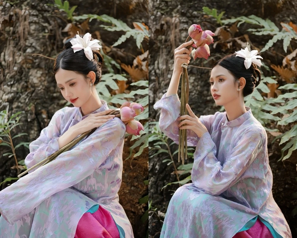 'Hot girl hàng không' Bùi Quốc Quỳnh Anh duyên dáng với áo dài truyền thống