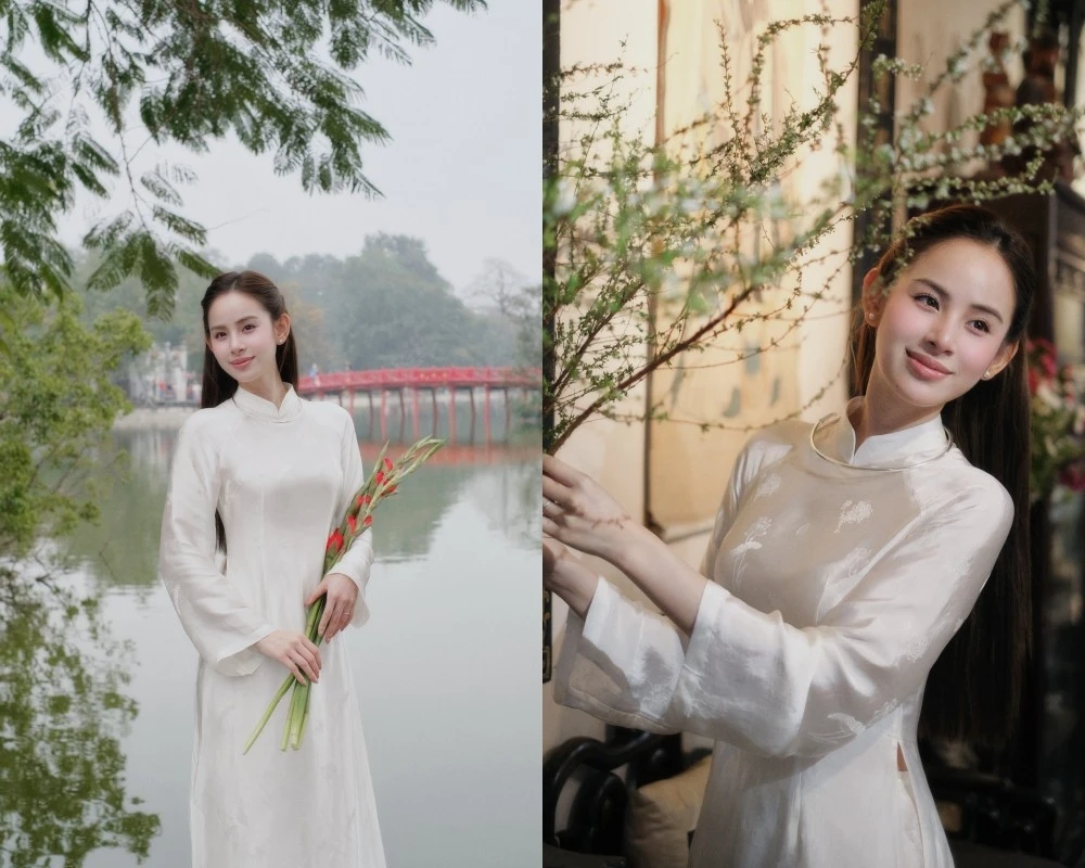 “Nàng dâu hào môn” Hương Liên diện áo dài trắng, khoe vẻ đẹp tinh khôi