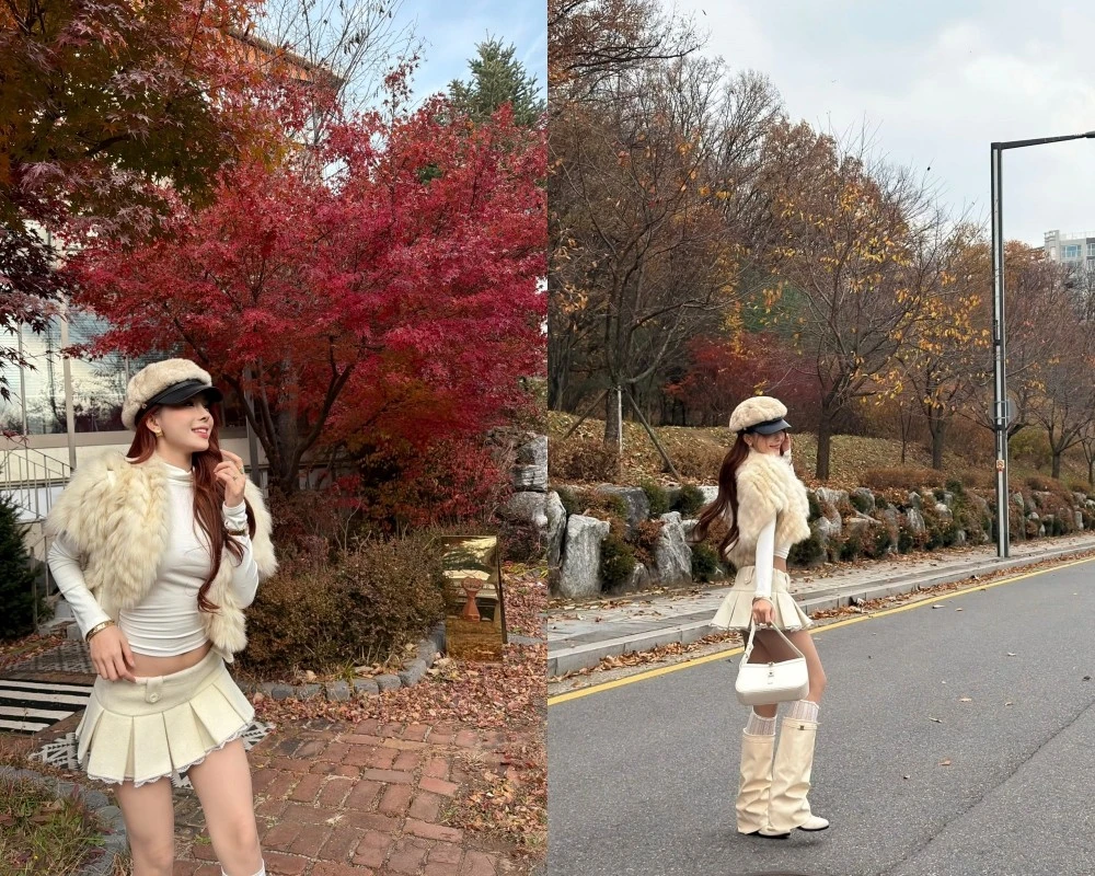 Hot girl TikTok Hà Môi khoe nhan sắc giữa mùa thay lá tại Hàn Quốc