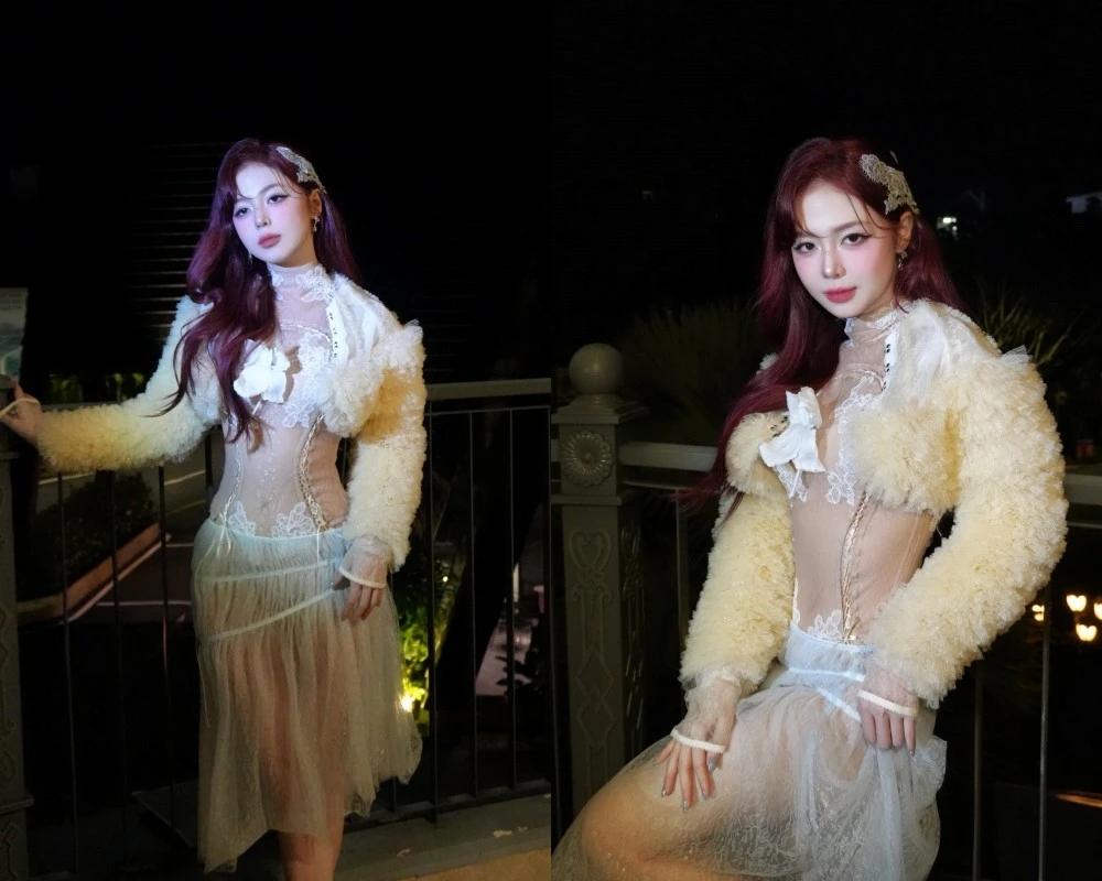 Liz Kim Cương diện đồ xuyên thấu táo bạo, visual gây chú ý