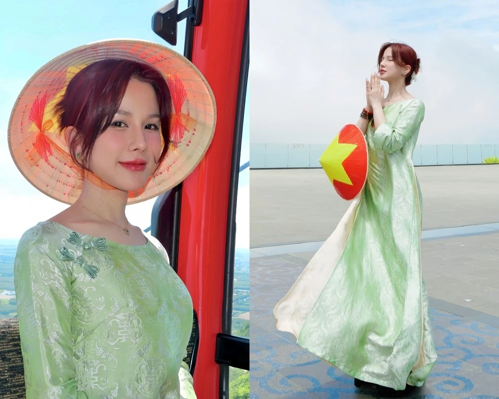 Diệp Lâm Anh khoe nhan sắc rạng rỡ trong tà áo dài đi lễ chùa