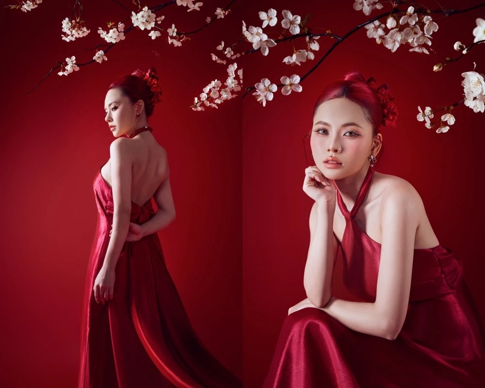 Ngô Lan Hương rực rỡ ngày đầu năm trong bộ cánh đỏ quyến rũ