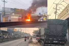 Xe container bốc cháy trên Quốc lộ 1 qua Đồng Tháp