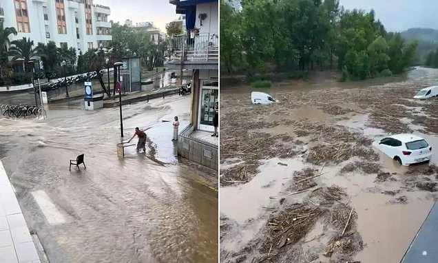 Cảnh đường phố biến thành sông ở Tây Ban Nha vì mưa lũ