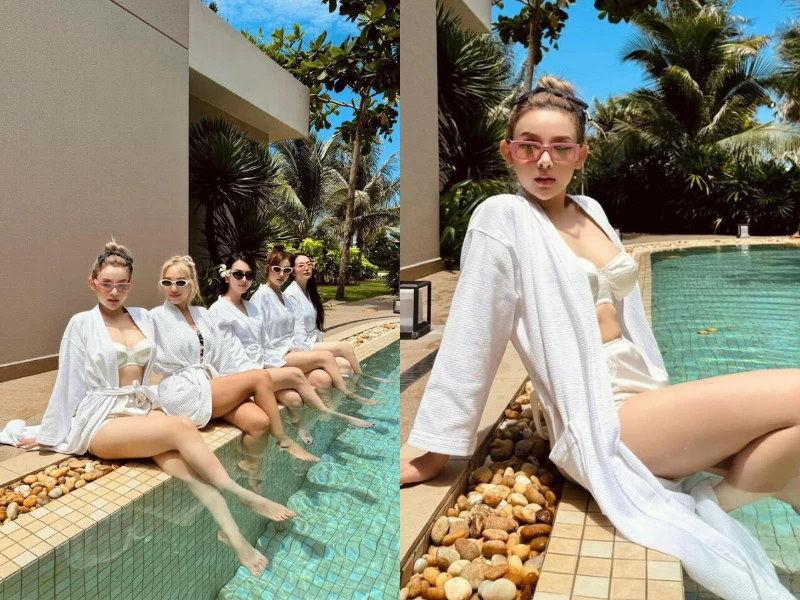 Huyền Baby cùng hội bạn phú bà diện bikini cực chảnh bên hồ bơi
