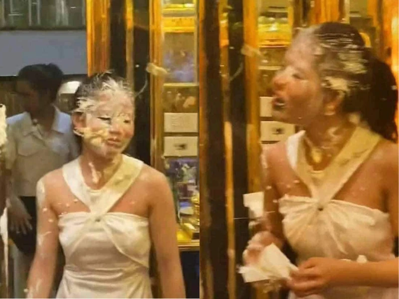 Cô gái “điếng người” khi bị bạn thân úp bánh kem vào mặt