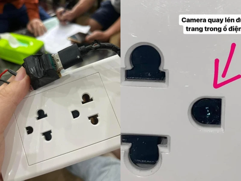 Nữ sinh phát hoảng khi tìm thấy camera giấu kín trong ổ điện