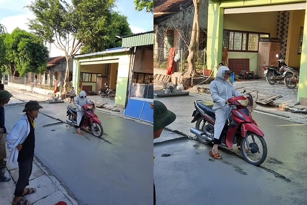 Lao vào đường bê tông mới trải, cô gái có hành động cực lạ