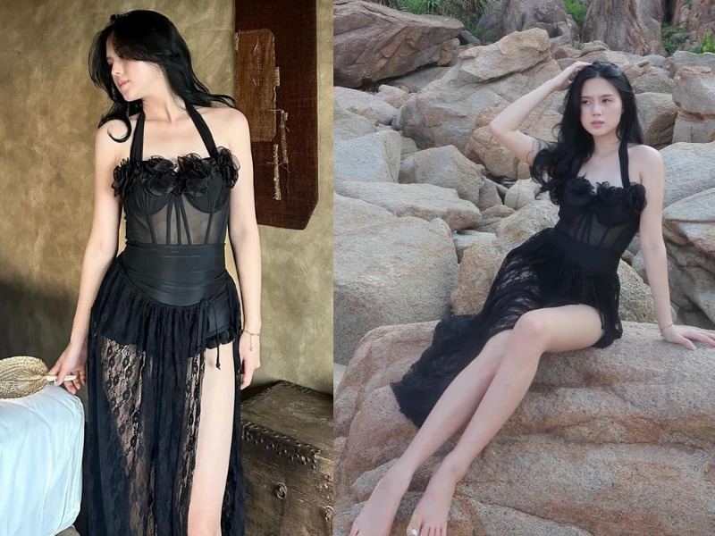 Bà xã cầu thủ Thành Chung diện váy khoét sâu, khoe dáng nuột nà