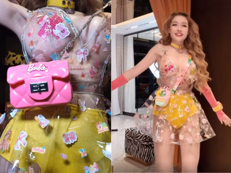 Ngân 98 diện trang phục trong suốt đi diễn, khoe vòng 1 ngồn ngộn