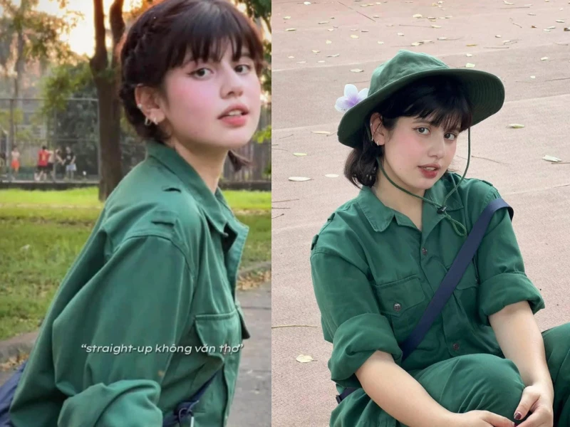 Xao xuyến với nhan sắc nữ sinh lai Tây học quân sự