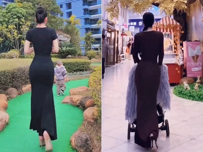 Diện váy bó sát, mẹ Việt náo loạn phố Trung với body “cực cháy“