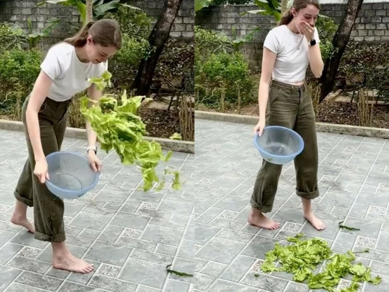 Khách Tây hào hứng thử công phu vẩy rau và cái kết nghỉ ăn