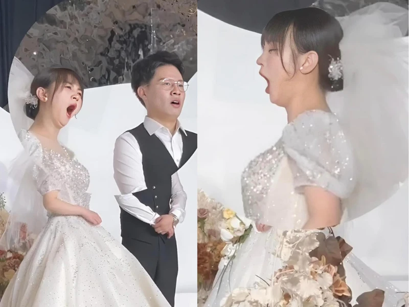 Cười nghiêng ngả với biểu cảm thiếu ngủ của cô dâu trong đám cưới